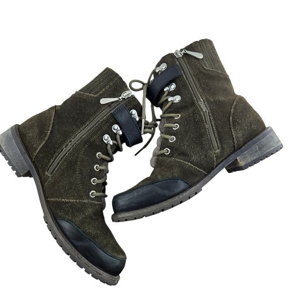 EMU Australia Boots Women 8 Waldron Green Suede Waterproof Moto Combat Shearling - Picture 7 of 12